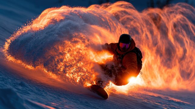 Snowboarder Makes Sharp Turn in Backcountry Slope