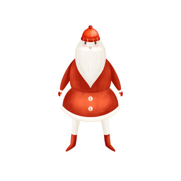 Cute hand-drawn Santa Claus illustration in a red suit and hat, isolated on a white background. ew year illustration suitable for Christmas cards, posters, kids designs, templates, label, invitations