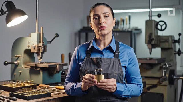 Locksmith Working with Lock and Key Hardware in Locksmith Workshop