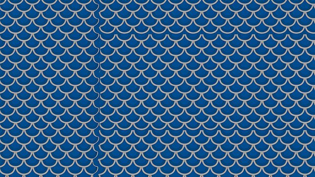 Blue and gold scallop pattern with repeating curved scales for decorative abstract background