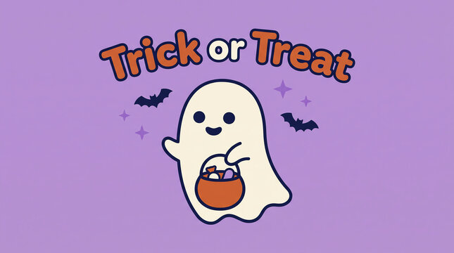A delightful halloween scene featuring a friendly ghost trick or treating with a pumpkin bucket perfect for celebrations