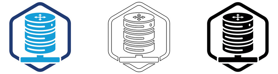 Multicolor Database Storage Icon Set with Filled and Outline Styles for Data Management Information Storage Server Infrastructure and Database Services Isolated on Transparent Background © Kasmiri