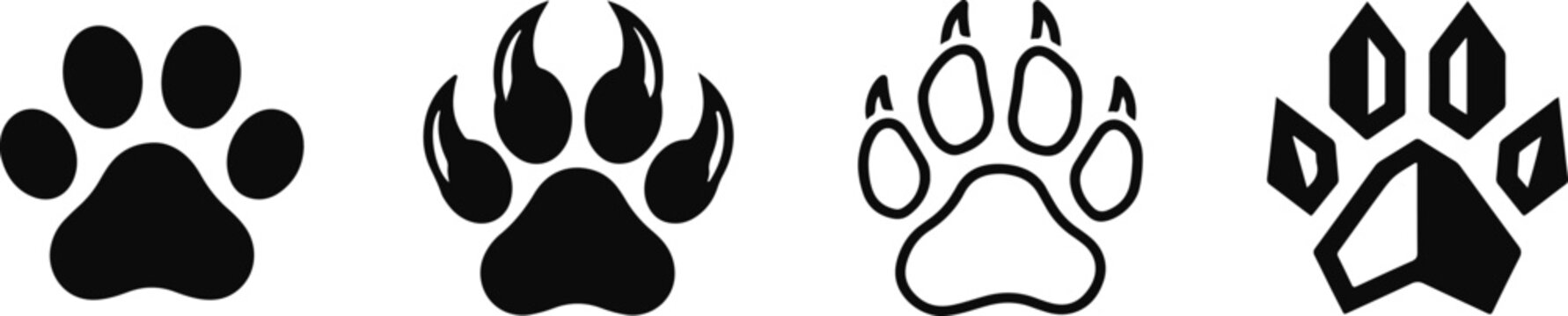 Black animal paw print vector icons set