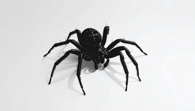 Black spider on a white background with shadows