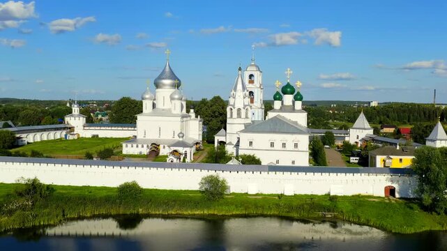 Pereslavl-Zalessky, Russia. Nikitsky Monastery - Monastery of the Pereslavl Diocese of the Russian Orthodox Church. Drone footage