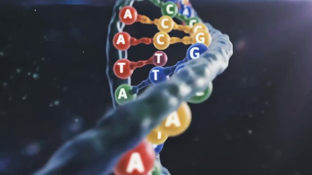 3D DNA Helix with Nucleotides in Motion Science and Genetics Concept