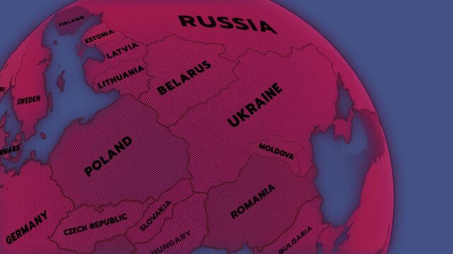 A stylized political map of Eastern and Northern Europe, Russia, Ukraine, Belarus, Poland, Lithuania, Latvia, Estonia, Finland, Sweden, Romania, Moldova, Germany, Denmark, and neighboring countries.