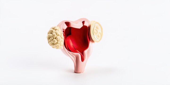 Anatomical model of human uterus with fallopian tubes and ovaries for medical education and healthcare presentations