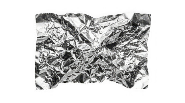 Crumpled silver aluminum foil sheet isolated on transparent background