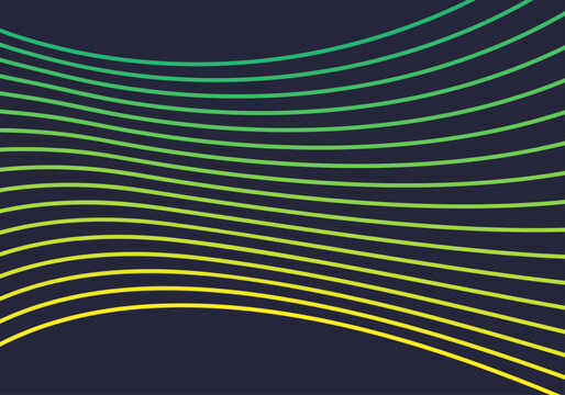 Ondas abstractas de l&iacute;neas curvas verdes y amarillas sobre fondo oscuro
