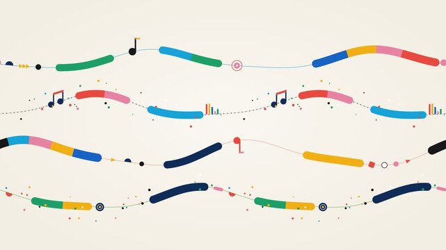 Segmented Wavy Lines Dancing With Music Notes and Equalizer Bars
