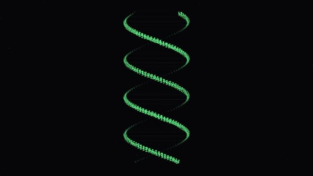 Digital Green DNA Double Helix Rotating with Glowing Numeric Code Sequences