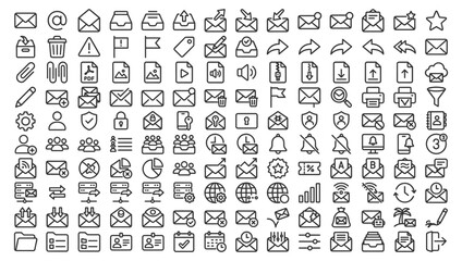 Obraz premium Email marketing and communication line icons set for digital messaging business correspondence and mailing software interface.