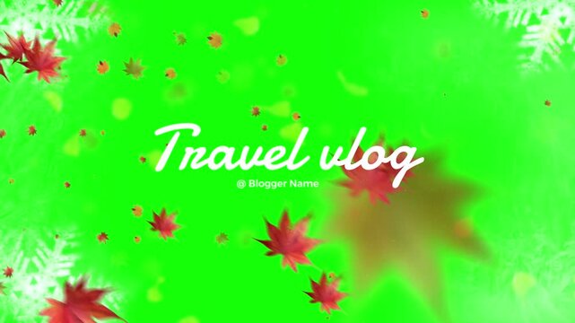 Vibrant autumn leaf texture background with travel vlog watermark for digital content creators