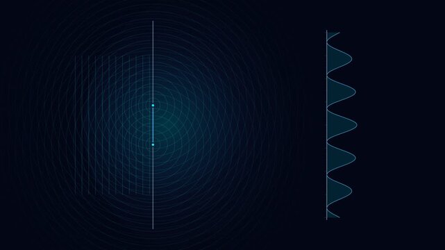Animated Sine Wave Oscillating Beside Circular Radar Grid