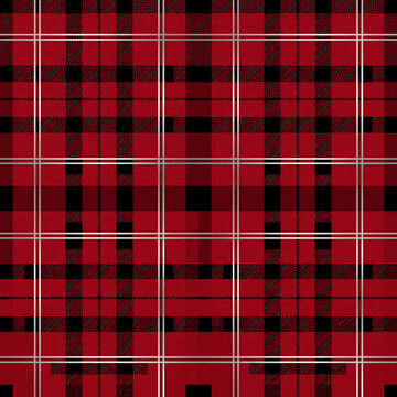 Red plaid pattern vector background with black and white tartan checks