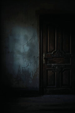 Mystic dramatic doorway in darkness. halloween concept