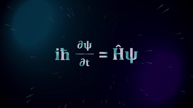Schrodinger equation formula motion animation showing quantum physics science concept in deep space