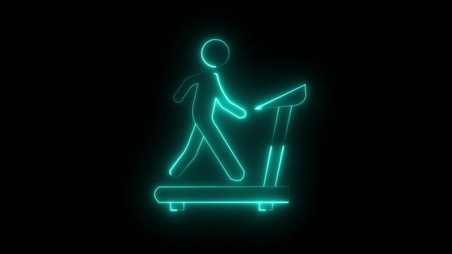 Neon runner icon animation on black background depicts speed,Neon pink running man icon with motion blur lines on black background .