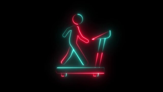 Man scooter icon neon glowing icon looping animation 4k video ,flexibility, exercise, gymnastics and body wellness training symbol. 4k video animation. 