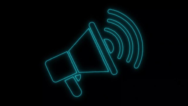 Neon glowing loudspeakers with sound waves on black background repeating pattern for music or audio visuals