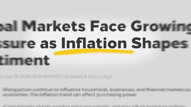 Inflation Highlighted Word in Headline. Rising Prices, Cost of Living, Economic Crisis, Consumer Prices, Interest Rates, Global Economy, Financial News. 4K Motion Graphics
