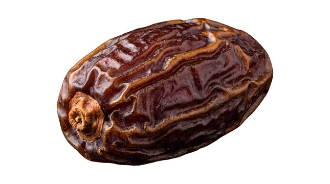 Single Wrinkled Organic Medjool Date Fruit Cutout Isolated on Transparent Background