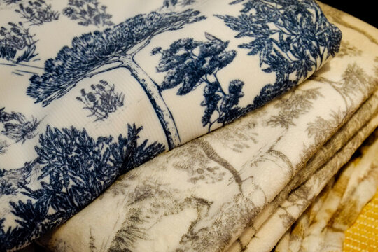 Folded French Toile Fabric Pattern Close-Up