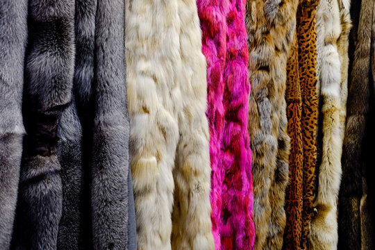 Faux fur material in mixed colors and textures