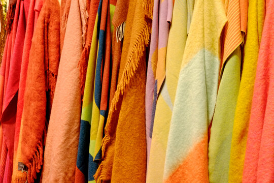 Colorful hanging wool throw blankets 