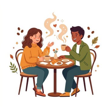 Couple having coffee and pastry at a cafe