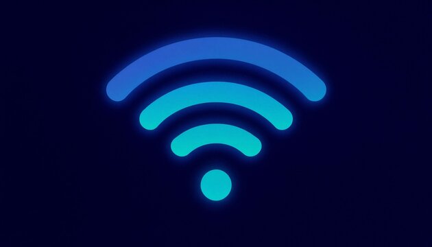 Blue glowing wireless internet connection signal icon on dark background