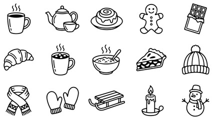 Fototapeta premium Set of hand drawn winter and holiday icons for cozy season design