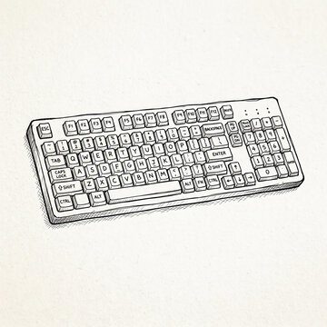 Hand Drawn Computer Keyboard Sketch with Full Keys