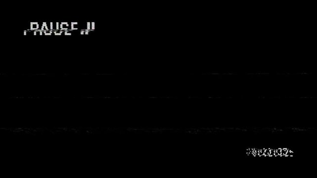 VHS Tape Pause Glitch Effect with Analog Noise, Screen Distortion and Timestamp 4K Loop