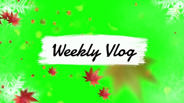 Weekly vlog banner featuring autumn leaves and green gradient background with copy space