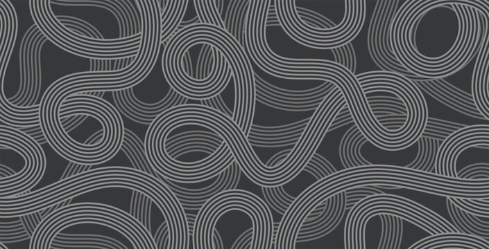 Seamlessly overlapping curved line pattern on a black background.
