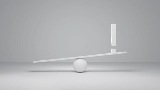Warning symbol balancing on an empty scale, uncertainty, risk and difficult financial decision concept