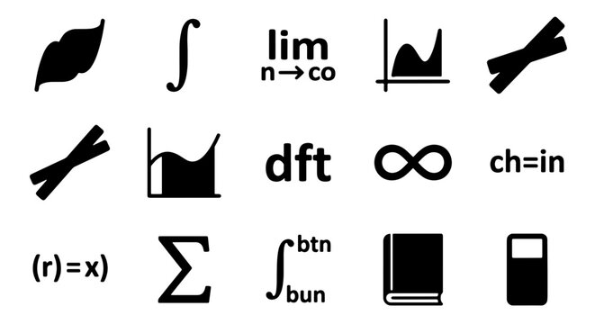 Math and Science Icons: Calculus, Algebra, Infinity, Graphs, Symbols, Book, Calculator