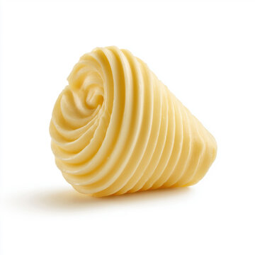 Butter curl photo isolated on white background, creamy dairy product close up