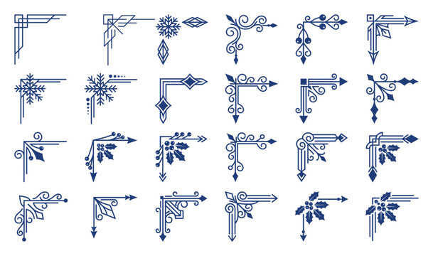 Blue winter themed corner accents with snowflake and holly berry graphic design elements.