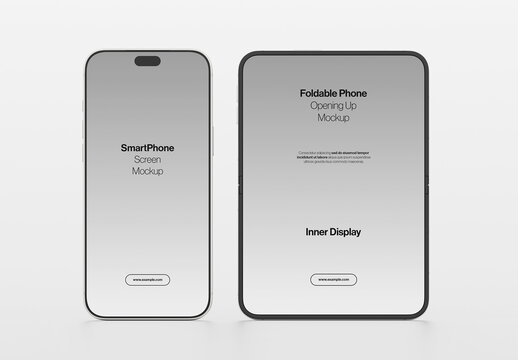 Foldable Phone and Smartphone Screen Mockup