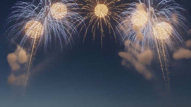 Spectacular fireworks display illuminating the night sky with vibrant golden explosions
