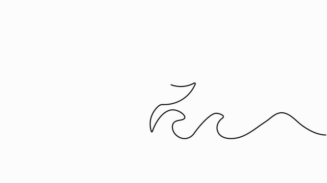 Crescent moon animation displaying line art ocean waves motion graphics