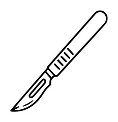 Obraz premium Hand-traced vector icon illustration of an angled surgical scalpel with sharp pointed blade and ridged handle, ideal for medical, surgery, anatomy, healthcare, and laboratory design projects.
