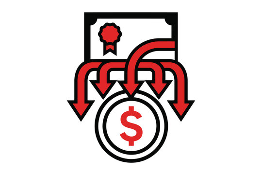 Red downward arrows around dollar sign icon