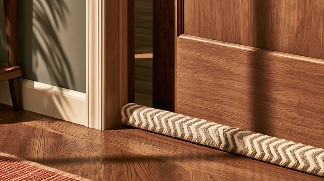 Draft stopper at wooden door in home