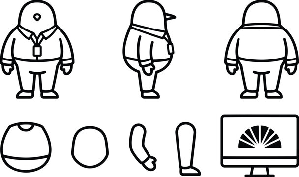 Faceless Character Rigging Set with Body Parts and Rigging Parts Vector Illustration