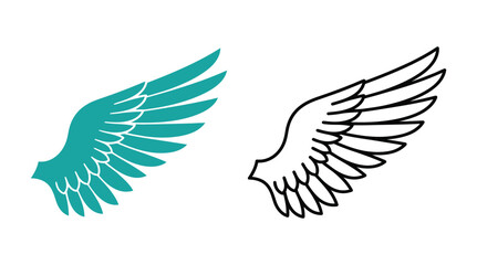 Obraz premium Two stylized bird wings one teal and one black outline on white