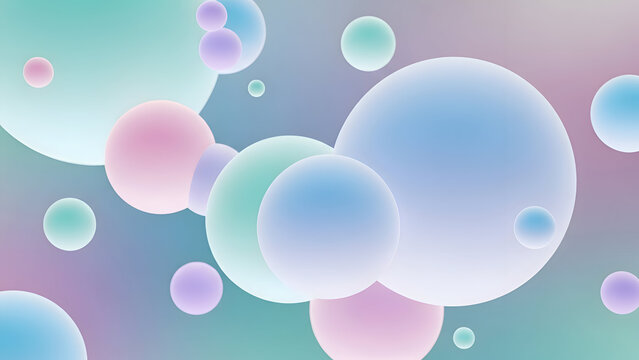 Soft pastel colored bubbles floating in a dreamy gradient background with soft lighting and serene atmosphere creating a calming visual effect